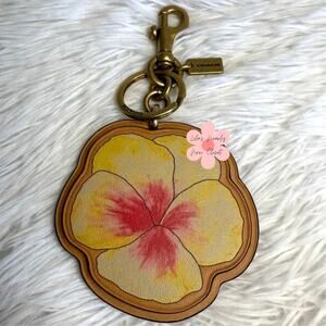 Coach X Koki Leather Hibiscus Flower Key Fob Chain Keychain Bag Charm